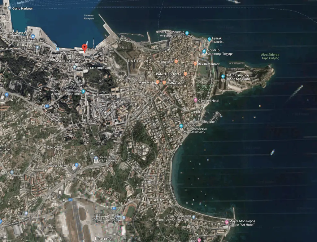 The location of Sette Venti on Corfu